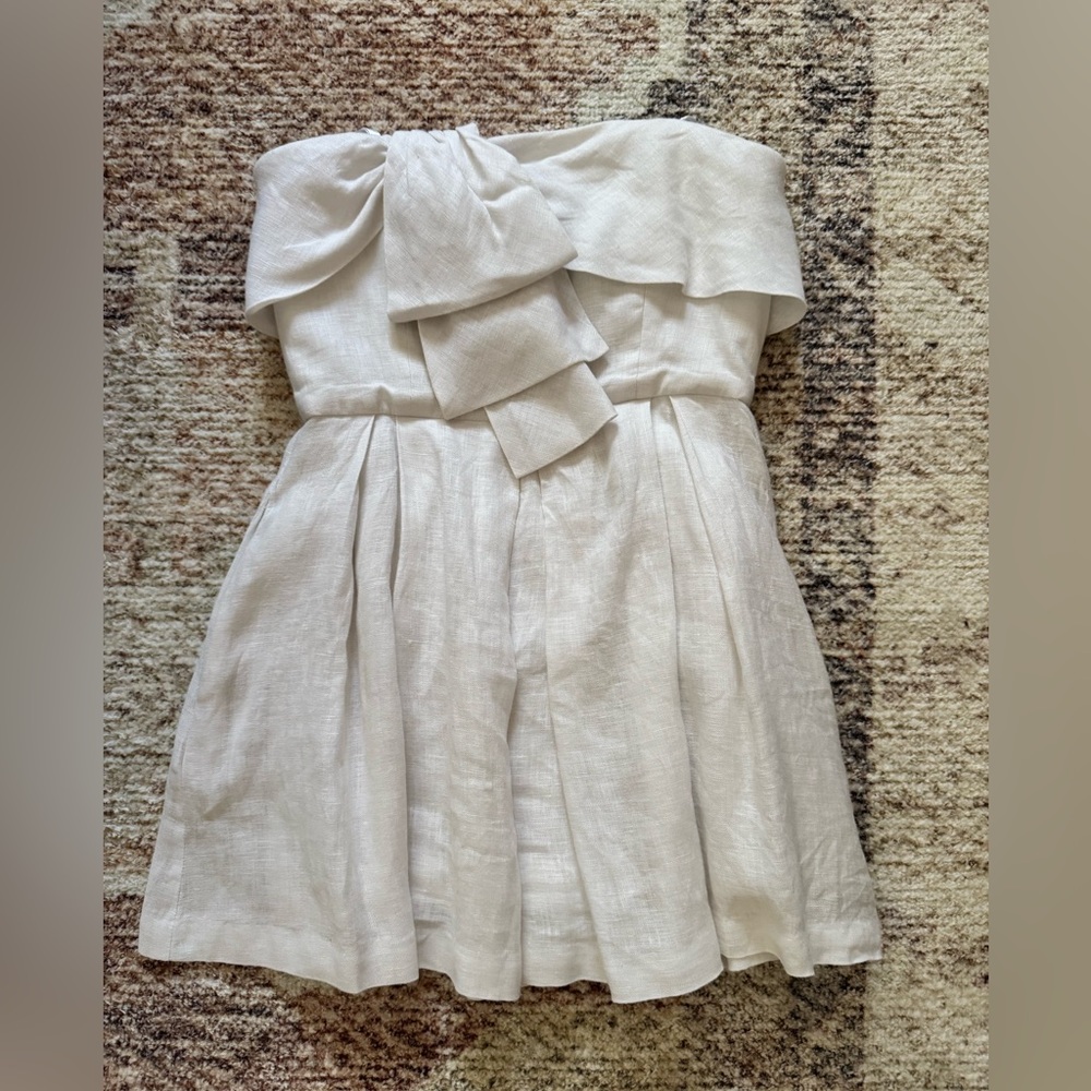 Vintage BCBG strapless white linen dress with attached shorts